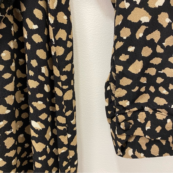Zara long-sleeve mini dress with tie waist- tan and black animal print - Picture 7 of 10
